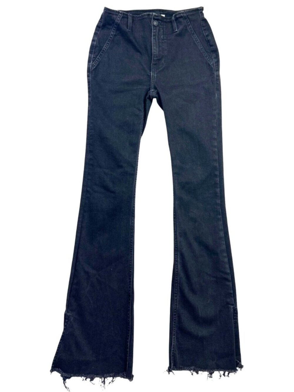 We The Free Level Up Jeans Women's 26 Black Bootcut Slit Frayed Hem Boho Chic